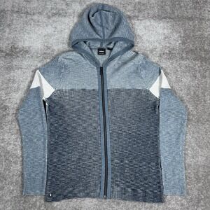 Strellson Sweater Men's Medium Blue Full Zip Hooded Stretch Ribbed Long Sleeve